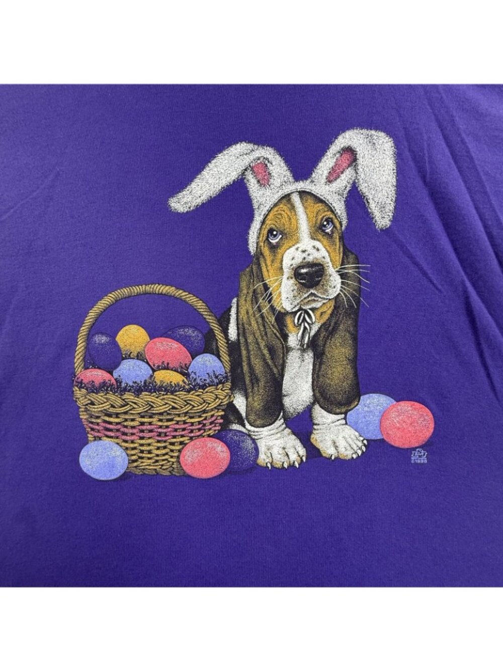 Vintage Cotton Grove Designs Shirt Mens XL Purple Easter Dog Bunny Tee 1995 USA - Picture 5 of 11